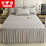 雅鹿水洗棉床裙式床单单件纯色夹棉防尘保护套床罩1.8x2米床笠罩防滑 佳人-绅士灰 180*200cm【单床裙】