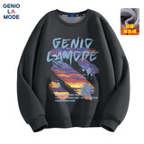 GENIOLAMODE卫衣男士秋冬季圆领时尚简约字母涂鸦百搭印花青年衣服 深灰 L