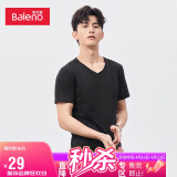 班尼路（Baleno）潮新疆棉休闲v领修身短袖打底衫 00A纯黑-V领 L 