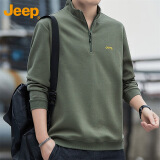 吉普（JEEP）卫衣男春秋季宽松立领长袖T恤男士休闲衣服男装 军绿 2XL 