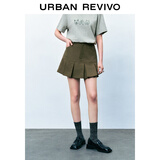 UR秋季新款女装街头风甜酷压褶A字廓形短半裙UYY540003 卡其绿 XS