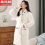 俞兆林睡衣女珊瑚绒夹棉冬季加厚加绒保暖三层棉袄法兰绒大码家25年新款 NSCJF-J906米白玫瑰绒夹棉女袍 L