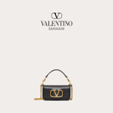 华伦天奴VALENTINO[礼物]女士 LOCO 小号小牛皮手袋链条包单肩斜挎手提包 温柔黑 均码