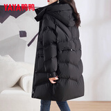 鸭鸭（YAYA）羽绒服女中长款冬季新款韩版宽松时尚设计感加厚连帽外套 黑色 S
