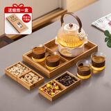 瓷牌茗茶具玻璃茶具套装家用茶盘整套带过滤茶壶加厚耐热泡茶壶茶杯大容量 菊瓣白金荷叶台匙4杯+盘12件