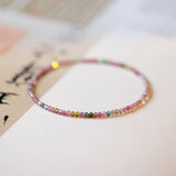 珀芙诺（Pfunuo）小米珠手链细款自然石彩虹碧玺手链手串弹力绳叠戴质感超细配饰 彩虹碧玺 4mm