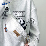 回力胸包男士斜挎包男款手机腰包女运动休闲小挎包男生单肩包夏季新款 白色【带白熊猫挂件】