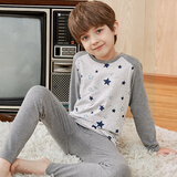 英博伦春秋男童内衣套装纯棉莱卡儿童秋衣秋裤中大童新款薄款睡衣 81264麻灰 140