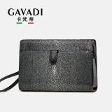 卡梵蒂 GAVADI珍珠鱼皮男士手包真皮包带密码锁商务手抓包手拿包男包大容量 黑色