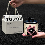 生日礼物女生可爱猫咪陶瓷马克杯带盖情侣水杯送闺蜜创意实用杯子 粉帽猫+米白礼盒