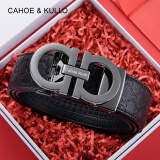 CAHOE KULLO【真皮】官网皮带男自动扣腰带男士牛皮裤带轻奢侈商务休闲品牌 幻黑93CK48默认发120cm