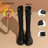 达芙妮（DAPHNE）官方靴子女长筒靴女骑士靴2024年厚底显瘦马丁靴女秋冬款高筒女靴 黑色加绒【薄绒款】 39