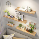 爱必居 实木隔板墙上置物架电视背景墙壁装饰架机顶盒架 原木色120*15cm