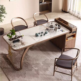 2025实木茶桌椅组合家用新中式喝茶办公白蜡木现代禅意岩板功夫泡 1.3米实木岩板茶桌