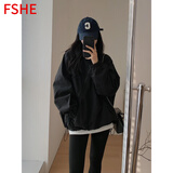 FSHE工装连帽短外套女春秋2025新款春秋休闲宽松夹克棒球服外套上衣 黑色外套  XL 125至135斤