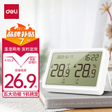 得力(deli)室内温湿度表 LCD电子温湿度计新年生日礼物 婴儿房办公用品儿童老人 带时间+日历+体感白色LE505