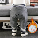 栀洁宝宝裤子秋冬外穿1岁婴儿加绒屁屁裤冬装男小童加厚PP裤保暖棉裤 灰色条纹熊加薄绒 90 cm