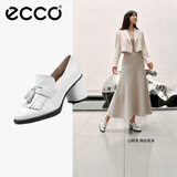 爱步（ECCO）高跟鞋女 优雅流苏深口牛皮粗跟正装单鞋女  雕塑奢华222663 亮白色22266301002 37