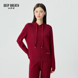深呼吸DEEP BREATH女装简约百搭连帽套头卫衣针织衫上衣女A300858 安可拉红 M (3)
