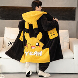 舍居男士睡衣秋冬季珊瑚绒加绒加厚青少年冬天连帽大码睡袍家居服套装 WB2809皮卡丘睡袍+裤子 3XL (高178-185 175-200斤)