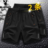 花花公子（PLAYBOY）两件装冰丝休闲短裤男夏季沙滩五分裤子男透气运动跑步宽松大码 108黑色+108黑色（两件装） 3XL （建议138-152斤）