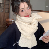 妙奕嘉红色围巾女冬季新款高颜值中国红围巾针织围脖本命年礼物情人节 小布标纯色围巾【米色】