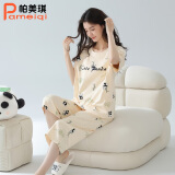 帕美琪睡衣女夏季纯棉短袖圆领甜美宽松家居服青年简约七分裤套装可外穿 7203 M (150) 80-100斤