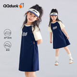可可鸭（QQ DUCK）童装儿童裙子女童短袖连衣裙棒球裙青少年衣服假日运动深蓝；120