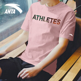 安踏短袖t恤男士夏季款宽松时尚潮流渐变字母圆领运动休闲棉质上衣 8121-4锦葵粉 L (175) 适合120-140斤