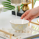 瑞玖家用骨瓷碗金边高足米饭碗大理石面碗陶瓷吃饭碗汤碗高足防烫面碗 云卷云舒4.5英寸高足米饭碗 10个