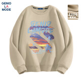 GENIOLAMODE卫衣男士秋冬季圆领时尚简约字母涂鸦百搭印花青年衣服 卡其 3XL
