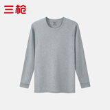 三枪100%全棉男士薄款上衣单件保暖秋衣打底衫纯棉内衣圆领长绒棉冬季 浅麻灰【薄款秋衣】 XL /175【130-155斤】