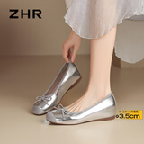 ZHR则则单鞋女时尚内增高浅口蝴蝶结女鞋百搭通勤小皮鞋AH602M银色37