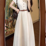 斐莉玥法式学院v字领连衣裙女装2025夏季新款高级收腰气质显瘦连衣裙子 白色 连衣裙 S [关注店铺送小礼物]