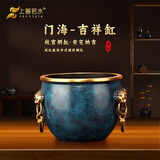 上善若水（sanstyle）《吉祥缸》全黄铜聚宝盆蛇年吉祥铜器摆件百福铜缸家居工艺品开业 吉祥缸（蓝色大号浮雕金蟾款）