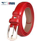 七匹狼皮带女士多颜色真皮针扣腰带时尚百搭女裤带 皮大红色7A427135700