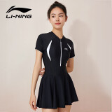 李宁（LI-NING）泳衣女连体裙式游泳衣女士专业保守大码显瘦泳装 0631黑色 L 