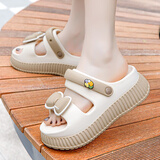 秋致夏厚底拖鞋女士夏季高跟网红时尚百搭增高凉拖鞋两穿防滑户外穿凉鞋 米卡 35-36