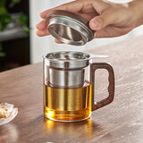忆壶茶茶杯玻璃喝茶杯加厚泡茶杯办公水杯不锈钢过滤个人杯绿茶杯花茶杯 【升级不锈钢内胆】透明杯 400ml