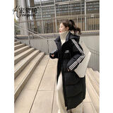宏资琦羽绒棉服女过膝冬季2026新款韩版学生加厚中长款连帽棉衣棉袄外套 黑色 L （建议116—135斤）