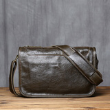 JLFGPJ真皮休闲斜挎包男包复古简约单肩包头层牛皮小众高级质感邮差包潮 牛油果绿小号