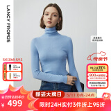 朗姿【王楚然同款】纯羊毛高领针织衫春冬内搭打底上衣旷野美拉德 天蓝色 M