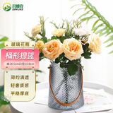 吕姆克花瓶玻璃创意手提花篮花束仿真花干花水养插花瓶摆件烟灰色5234