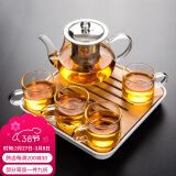 瓷牌茗茶具（cipaiming teaset） 透明玻璃茶具整套套装家用功夫茶壶茶杯会客泡茶器 透明八骏壶4个把杯+小四方盘