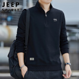 JEEP SPIRIT吉普卫衣男春秋季立领休闲上衣半拉链长袖T恤男装 黑色 XL 