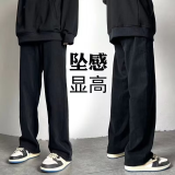 黑盒白春夏季美式高街牛仔裤男士潮ins黑色百搭宽松直筒裤休闲长裤子男 DFFS-720黑色 常规 纽扣款 S 【建议90-105斤】