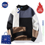 NASALIKE官方潮牌毛衣男秋冬季毛衫撞色加厚保暖针织衫冬装打底内搭毛线衣 黑色（加厚） 加绒 XL  推荐130-150斤