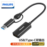 飞利浦HDMI视频采集卡4K输入USB3.0/Type-C双输出录制盒直播适用Switch/PS5笔记本电脑手机相机抖音采集