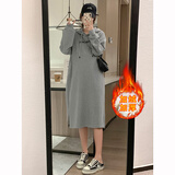 优美珍日本孕妇秋冬装卫衣长款连衣裙时尚洋气新款女春秋季时髦套装上衣 灰色【秋冬加绒款】 M【建议：80-120斤】