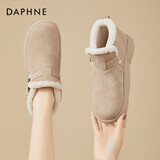 达芙妮雪地靴女加绒棉鞋时尚外穿厚底舒适毛毛鞋女鞋4623608004杏色38